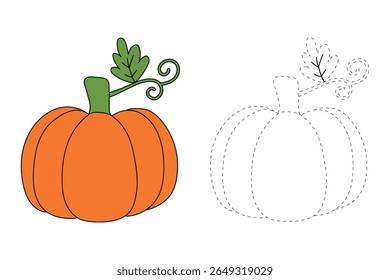 Pumpkin coloring pages for kids. Trace and color pumpkin thanksgiving. Pumpkin clipart outline vector. Thanksgiving fun activity coloring pumpkin vegetable for Kindergarten and preschool.