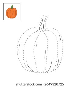 Pumpkin coloring pages for kids. Trace and color pumpkin thanksgiving. Pumpkin clipart outline vector. Thanksgiving fun activity coloring pumpkin vegetable for Kindergarten and preschool.