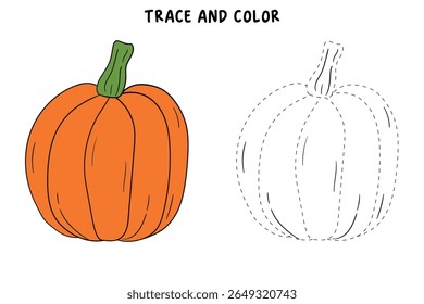 Pumpkin coloring pages for kids. Trace and color pumpkin thanksgiving. Pumpkin clipart outline vector. Thanksgiving fun activity coloring pumpkin vegetable for Kindergarten and preschool.