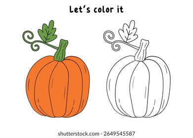 Pumpkin coloring pages for kids. Trace and color pumpkin thanksgiving. Pumpkin clipart outline vector. Thanksgiving fun activity coloring pumpkin vegetable for Kindergarten and preschool.