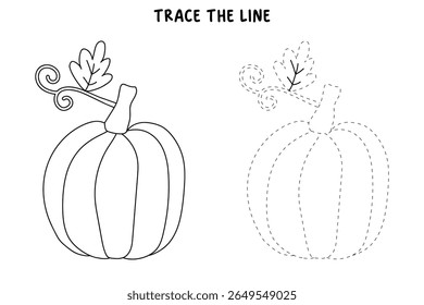 Pumpkin coloring pages for kids. Trace and color pumpkin thanksgiving. Pumpkin clipart outline vector. Thanksgiving fun activity coloring pumpkin vegetable for Kindergarten and preschool.