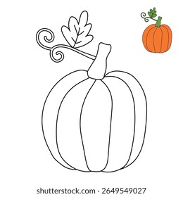 Pumpkin coloring pages for kids. Trace and color pumpkin thanksgiving. Pumpkin clipart outline vector. Thanksgiving fun activity coloring pumpkin vegetable for Kindergarten and preschool.