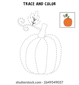 Pumpkin coloring pages for kids. Trace and color pumpkin thanksgiving. Pumpkin clipart outline vector. Thanksgiving fun activity coloring pumpkin vegetable for Kindergarten and preschool.