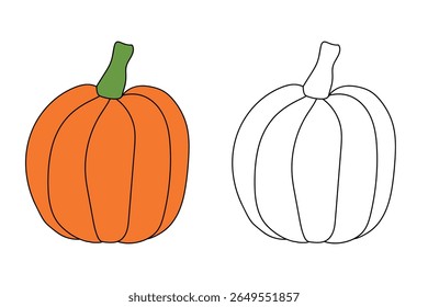 Pumpkin coloring pages for kids. Trace and color pumpkin thanksgiving. Pumpkin clipart outline vector. Thanksgiving fun activity coloring pumpkin vegetable for Kindergarten and preschool.