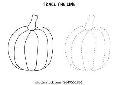 Pumpkin coloring pages for kids. Trace and color pumpkin thanksgiving. Pumpkin clipart outline vector. Thanksgiving fun activity coloring pumpkin vegetable for Kindergarten and preschool.