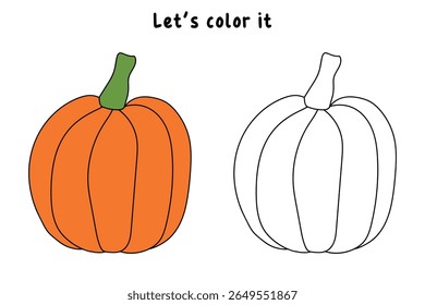 Pumpkin coloring pages for kids. Trace and color pumpkin thanksgiving. Pumpkin clipart outline vector. Thanksgiving fun activity coloring pumpkin vegetable for Kindergarten and preschool.