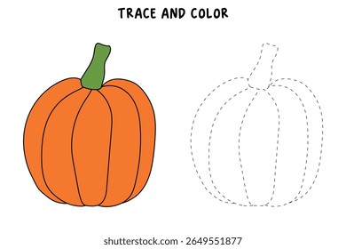 Pumpkin coloring pages for kids. Trace and color pumpkin thanksgiving. Pumpkin clipart outline vector. Thanksgiving fun activity coloring pumpkin vegetable for Kindergarten and preschool.