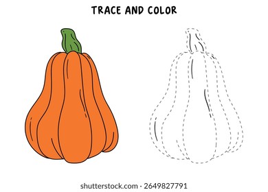 Pumpkin coloring pages for kids. Trace and color pumpkin thanksgiving. Pumpkin clipart outline vector. Thanksgiving fun activity coloring pumpkin vegetable for Kindergarten and preschool.