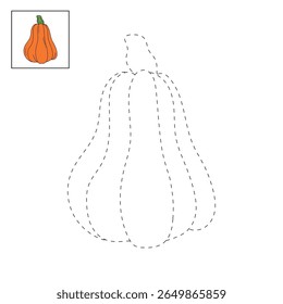 Pumpkin coloring pages for kids. Trace and color pumpkin thanksgiving. Pumpkin clipart outline vector. Thanksgiving fun activity coloring pumpkin vegetable for Kindergarten and preschool.