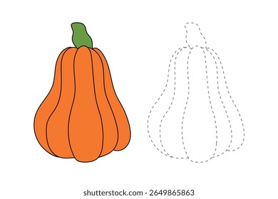Pumpkin coloring pages for kids. Trace and color pumpkin thanksgiving. Pumpkin clipart outline vector. Thanksgiving fun activity coloring pumpkin vegetable for Kindergarten and preschool.