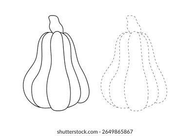Pumpkin coloring pages for kids. Trace and color pumpkin thanksgiving. Pumpkin clipart outline vector. Thanksgiving fun activity coloring pumpkin vegetable for Kindergarten and preschool.