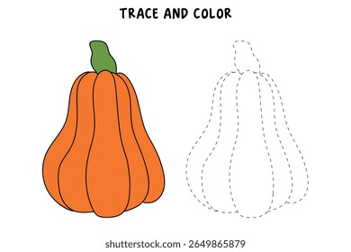 Pumpkin coloring pages for kids. Trace and color pumpkin thanksgiving. Pumpkin clipart outline vector. Thanksgiving fun activity coloring pumpkin vegetable for Kindergarten and preschool.