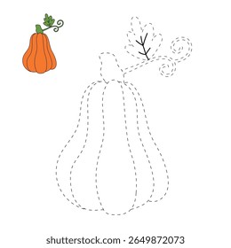 Pumpkin coloring pages for kids. Trace and color pumpkin thanksgiving. Pumpkin clipart outline vector. Thanksgiving fun activity coloring pumpkin vegetable for Kindergarten and preschool.
