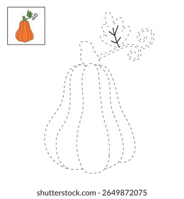 Pumpkin coloring pages for kids. Trace and color pumpkin thanksgiving. Pumpkin clipart outline vector. Thanksgiving fun activity coloring pumpkin vegetable for Kindergarten and preschool.