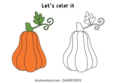 Pumpkin coloring pages for kids. Trace and color pumpkin thanksgiving. Pumpkin clipart outline vector. Thanksgiving fun activity coloring pumpkin vegetable for Kindergarten and preschool.
