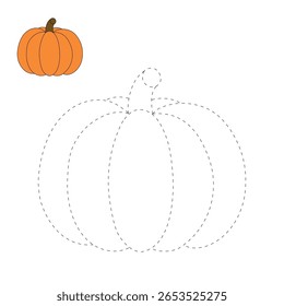 Pumpkin coloring pages for kids. Trace and color pumpkin thanksgiving. Pumpkin clipart outline vector. Thanksgiving fun activity coloring pumpkin vegetable for Kindergarten and preschool.