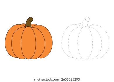 Pumpkin coloring pages for kids. Trace and color pumpkin thanksgiving. Pumpkin clipart outline vector. Thanksgiving fun activity coloring pumpkin vegetable for Kindergarten and preschool.
