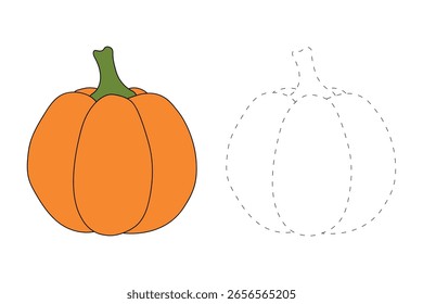 Dibujos para colorear de calabaza para niños. Trazo y color de la calabaza de acción de gracias. Vector de contorno de Clipart de calabaza. Acción de gracias divertida actividad para colorear calabaza vegetal para jardín de infantes y preescolar.