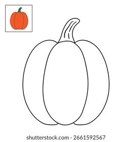 Dibujos para colorear de calabaza para niños. Trazo y color de la calabaza de acción de gracias. Vector de contorno de Clipart de calabaza. Acción de gracias divertida actividad para colorear calabaza vegetal para jardín de infantes y preescolar.