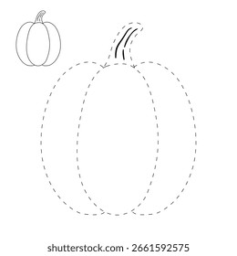 Páginas de coloração de abóbora para crianças. Dia de Ação de Graças à Abóbora Trace and Colour. Vetor de contorno de clipart de abóbora. Ação de Graças divertida atividade coloração vegetal de abóbora para jardim de infância e pré-escola.