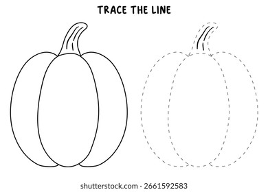 Dibujos para colorear de calabaza para niños. Trazo y color de la calabaza de acción de gracias. Vector de contorno de Clipart de calabaza. Acción de gracias divertida actividad para colorear calabaza vegetal para jardín de infantes y preescolar.