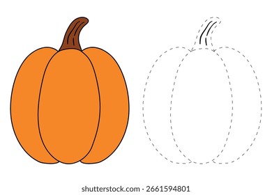 Pumpkin coloring pages for kids. Trace and color pumpkin thanksgiving. Pumpkin clipart outline vector. Thanksgiving fun activity coloring pumpkin vegetable for Kindergarten and preschool.