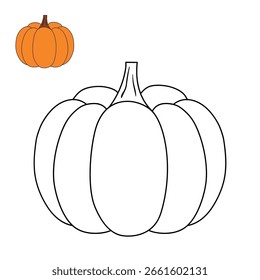 Páginas de coloração de abóbora para crianças. Dia de Ação de Graças à Abóbora Trace and Colour. Vetor de contorno de clipart de abóbora. Ação de Graças divertida atividade coloração vegetal de abóbora para jardim de infância e pré-escola.