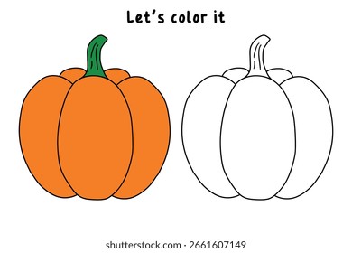 Dibujos para colorear de calabaza para niños. Trazo y color de la calabaza de acción de gracias. Vector de contorno de Clipart de calabaza. Acción de gracias divertida actividad para colorear calabaza vegetal para jardín de infantes y preescolar.