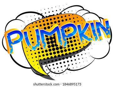 Caricatura al estilo de un libro de historietas de calabaza sobre el fondo de historietas coloridas abstractas.