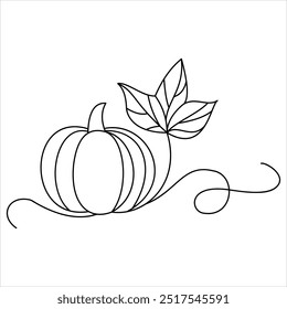 Pumpkin in continuous line art drawing style, vector illustration design.