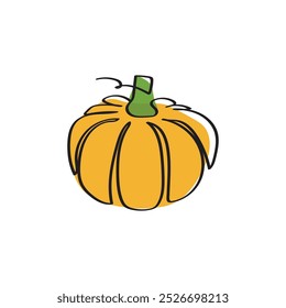 Pumpkin continuous line art drawing style.Minimalist black line sketch,orange colour isolated on white background.Halloween icon , fall symbol ,autumn vibes,idea, outlined pumpkin. Vector illustration