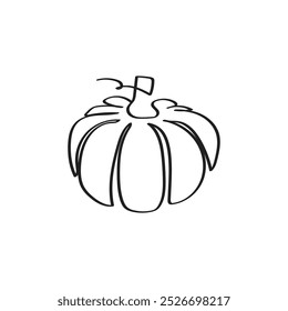 Kürbis durchgehende Linie Kunst Zeichnung Stil.Minimalistische schwarze Linie Skizze einzeln auf weißem Hintergrund.Halloween Ikone , Herbst Symbol, Herbst Stimmung, Kunst, Poster, Idee, umrissenen Kürbis. Vektorgrafik