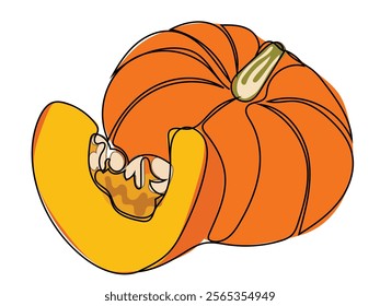 Pumpkin in continuous line art style and can be edited later