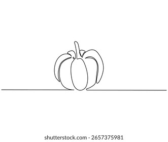 Calabaza de línea continua de arte. Calabaza vegetal de una línea de dibujo. Halloween, comida, Ilustración vectorial de concepto vegetal