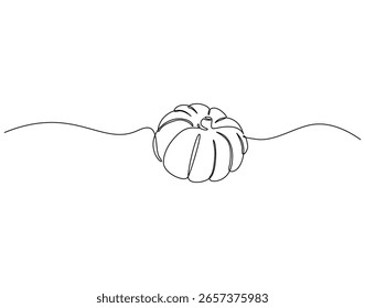 Pumpkin continuous line art. Pumpkin vegetable one line drawing. Halloween, food, vegetable concept vector illustration