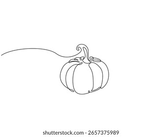 Pumpkin continuous line art. Pumpkin vegetable one line drawing. Halloween, food, vegetable concept vector illustration
