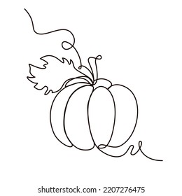 Pumpkin Continuous Line Drawing Halloween Autumn Harvest One Line isolated minimalistic trendy style Vector Illustration Black on White