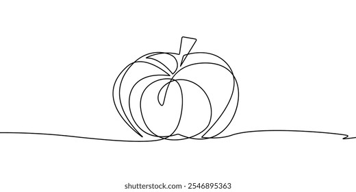 Abóbora contínua um desenho de linha. Mão desenhada Pumpkin Contorno Desenho Preto Isolado no Fundo Branco. Estilo Minimalista de Ilustração de Vetor. Não a IA!