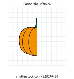 pumpkin copy and coloring the picture, educational game for preschool
,children (kids). Complete the picture