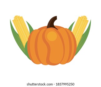 pumpkin and corn autumn seasonal food vector illustration design