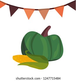 pumpkin corn and garland decoration