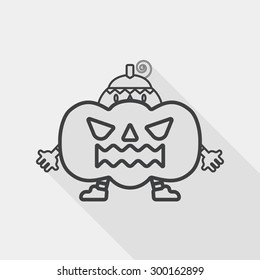 Pumpkin costume flat icon with long shadow, line icon