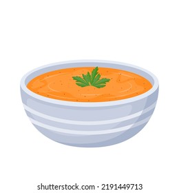 Pumpkin cream soup in bowl, vector Illustration 