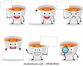 Pumpkin cream soup cartoon character bring information board. Vector illustration