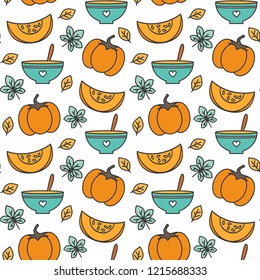pumpkin cream soup seamless vector pattern background illustration 