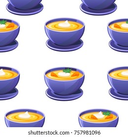 Pumpkin cream soup seamless vector pattern