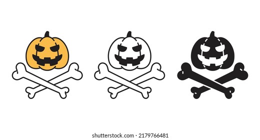 pumpkin crossbones Halloween vector icon logo symbol cartoon character spooky ghost illustration doodle design clip art