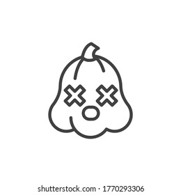 Pumpkin with crossed eyes line icon. linear style sign for mobile concept and web design. Dizzy pumpkin face outline vector icon. Symbol, logo illustration. Vector graphics