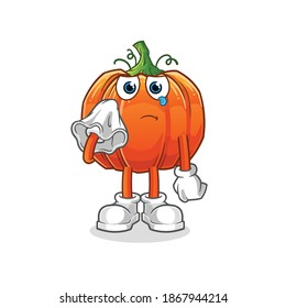 pumpkin cry with a tissue  character. cartoon mascot vector
