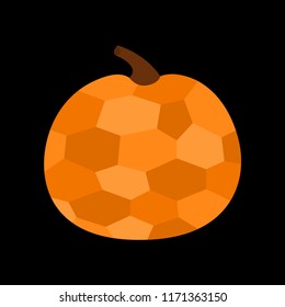 Pumpkin crystal in geometric mosaic style. Happy Halloween Funny creepy smiling face. Cute cartoon baby character. Greeting card. Black background. Isolated. Flat design. Vector illustration